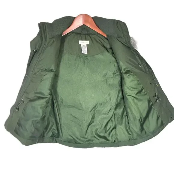 Fun DOWN Puffer VEST Maurices M with Faux Fur on Removable Hood Olive Green - Picture 11 of 13